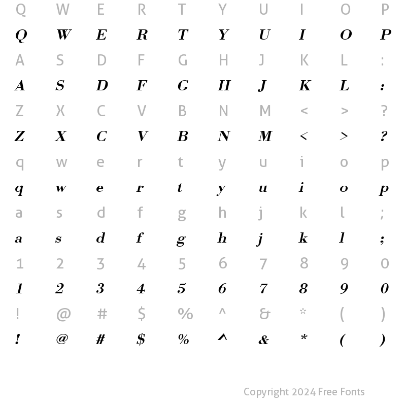 Character Map of URWBodoniTMedExtWid Oblique