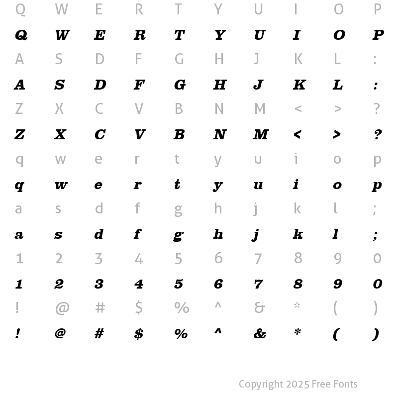 Character Map of URWClarendonT Bold Oblique