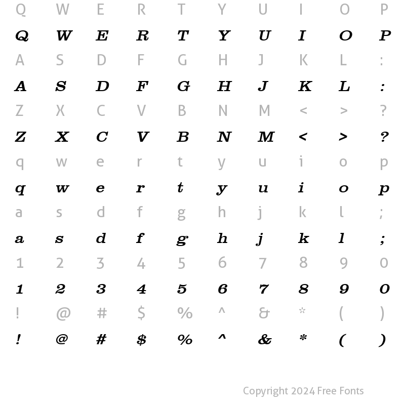 Character Map of URWClarendonTExtWid Oblique