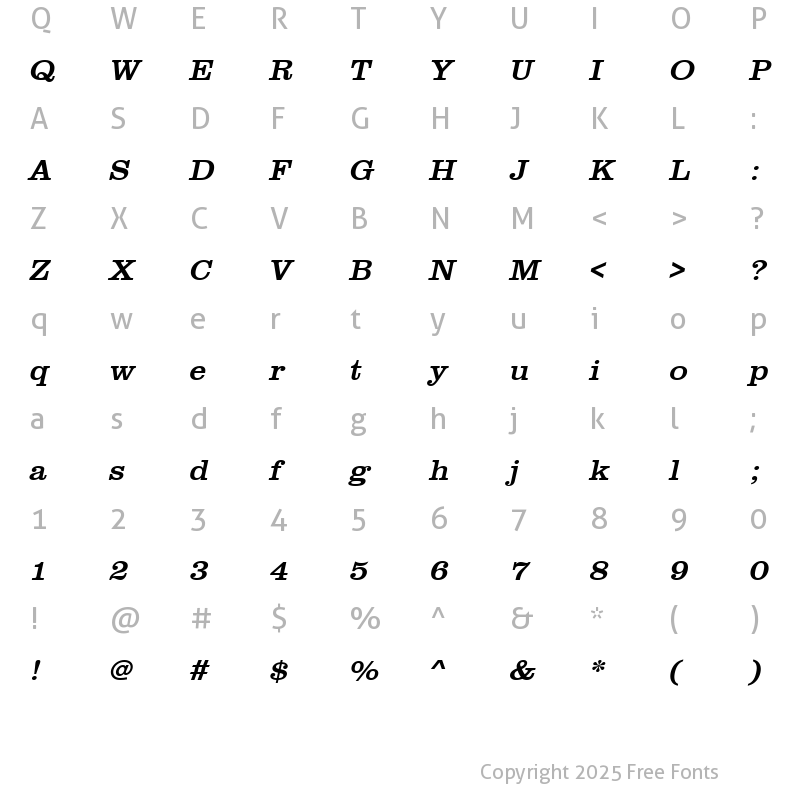 Character Map of URWClarendonTWid Oblique