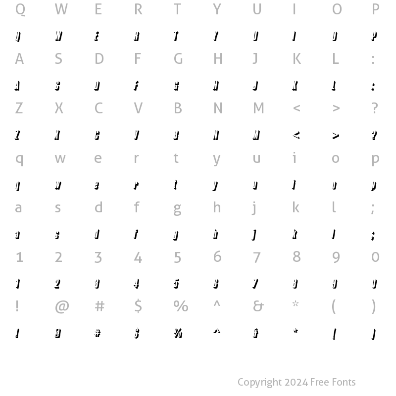 Character Map of URWColomboOnlShaDReg Italic