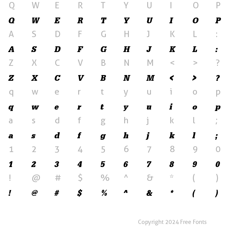 Character Map of URWEgyptienneTExtNar Bold Oblique