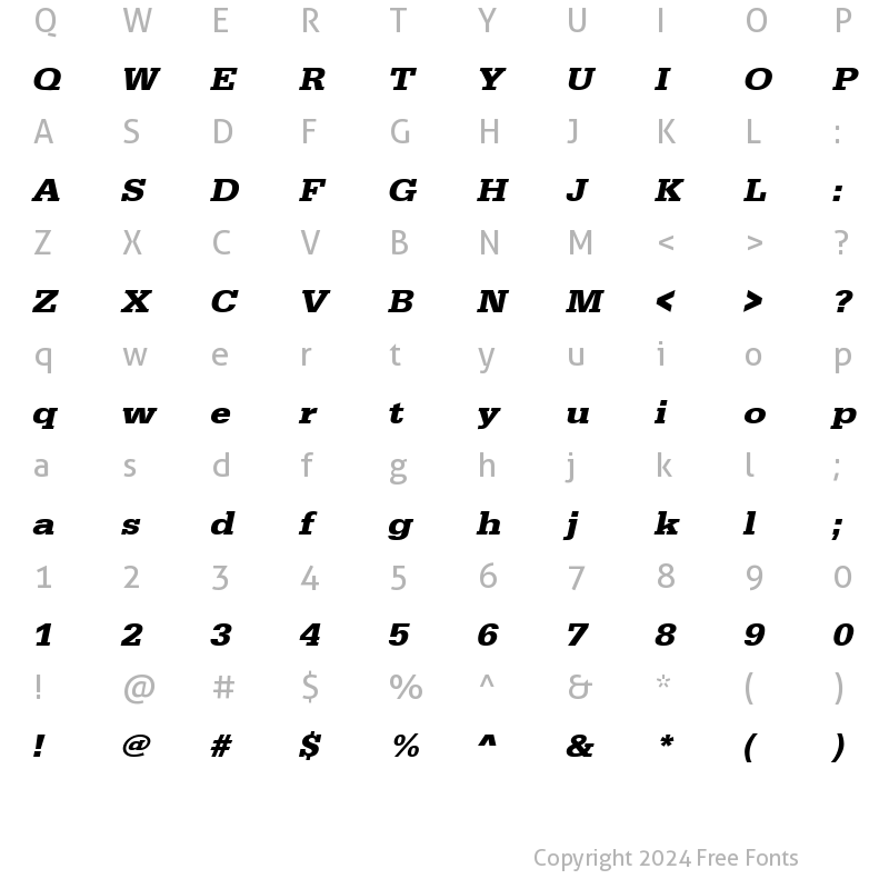 Character Map of URWEgyptienneTExtWid Bold Oblique