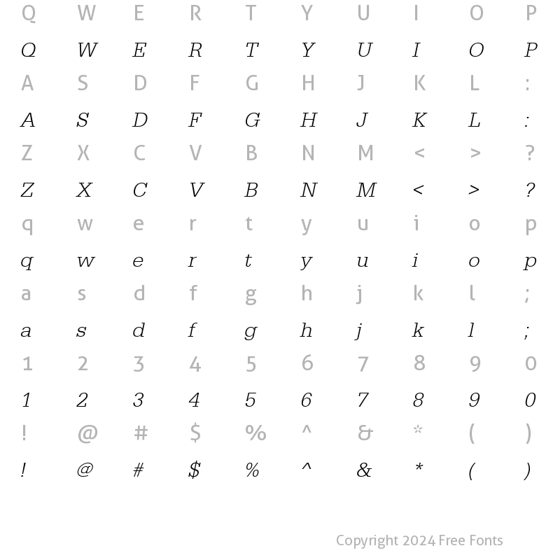 Character Map of URWEgyptienneTLig Oblique