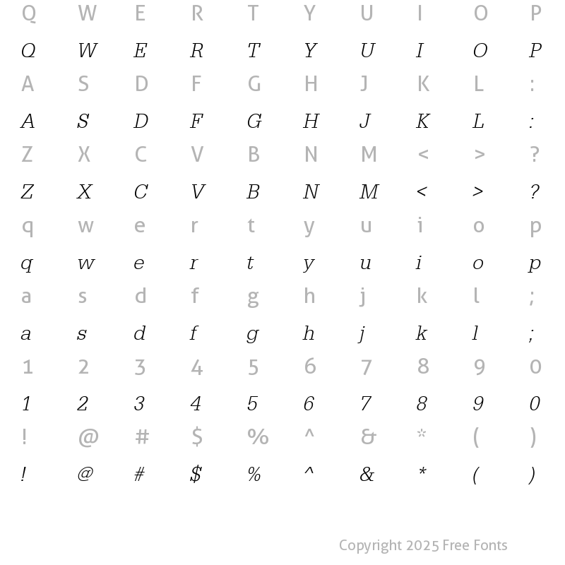 Character Map of URWEgyptienneTLigNar Oblique