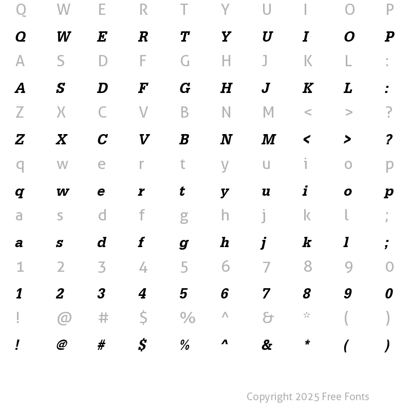 Character Map of URWEgyptienneTMedExtNar Oblique