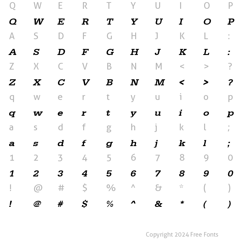 Character Map of URWEgyptienneTMedExtWid Oblique