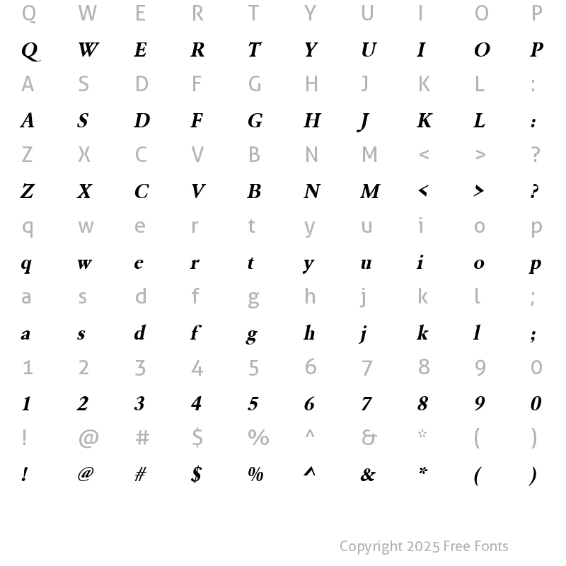 Character Map of URWGaramondT Bold Oblique