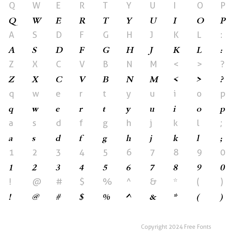 Character Map of URWGaramondTDemExtWid Oblique