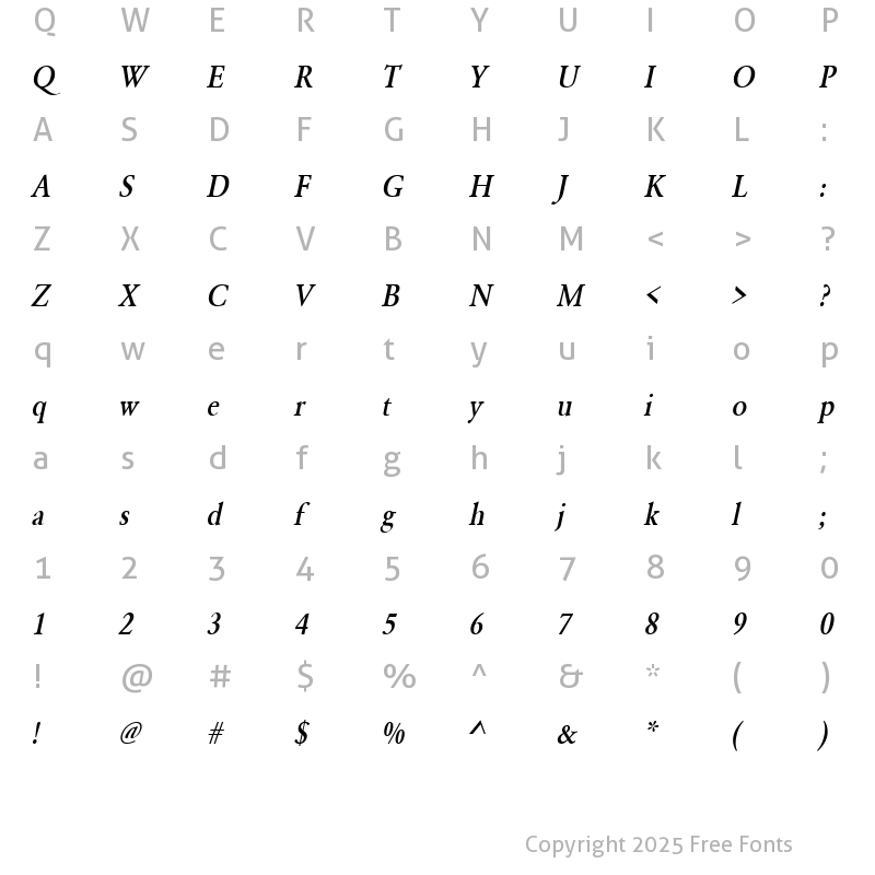 Character Map of URWGaramondTMedExtNar Oblique