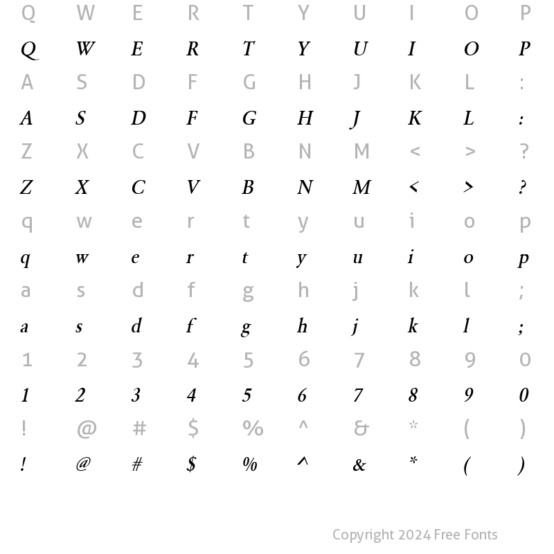 Character Map of URWGaramondTMedNar Oblique