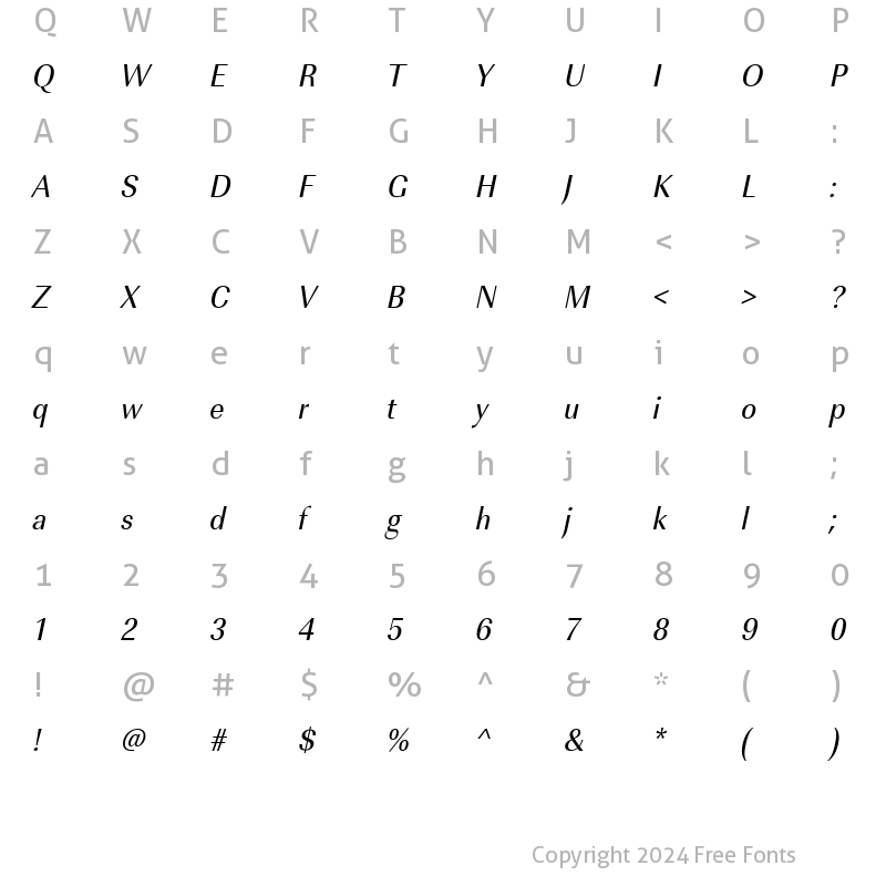 Character Map of URWImperialTExtNar Oblique