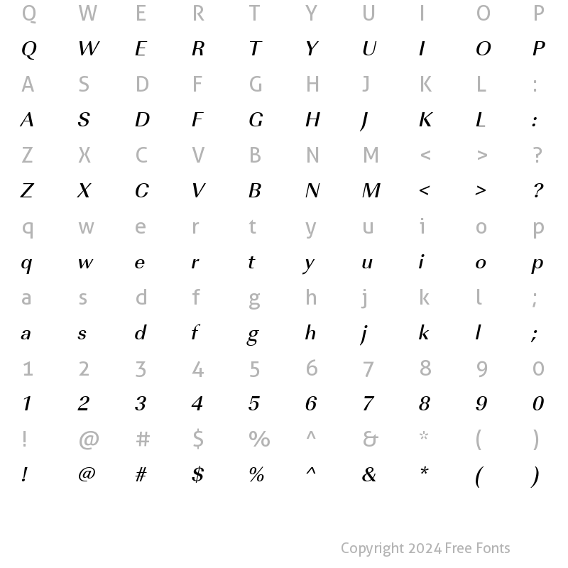 Character Map of URWImperialTMed Oblique