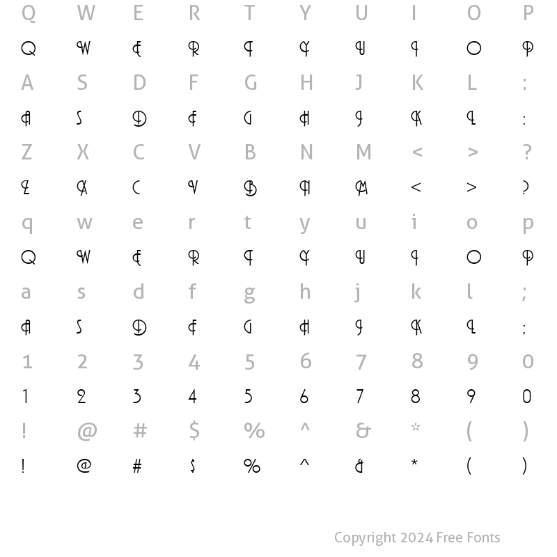 Character Map of URWPlanaIniDReg Regular