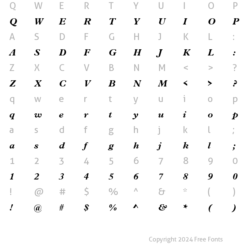 Character Map of URWPleiadesT Bold Italic