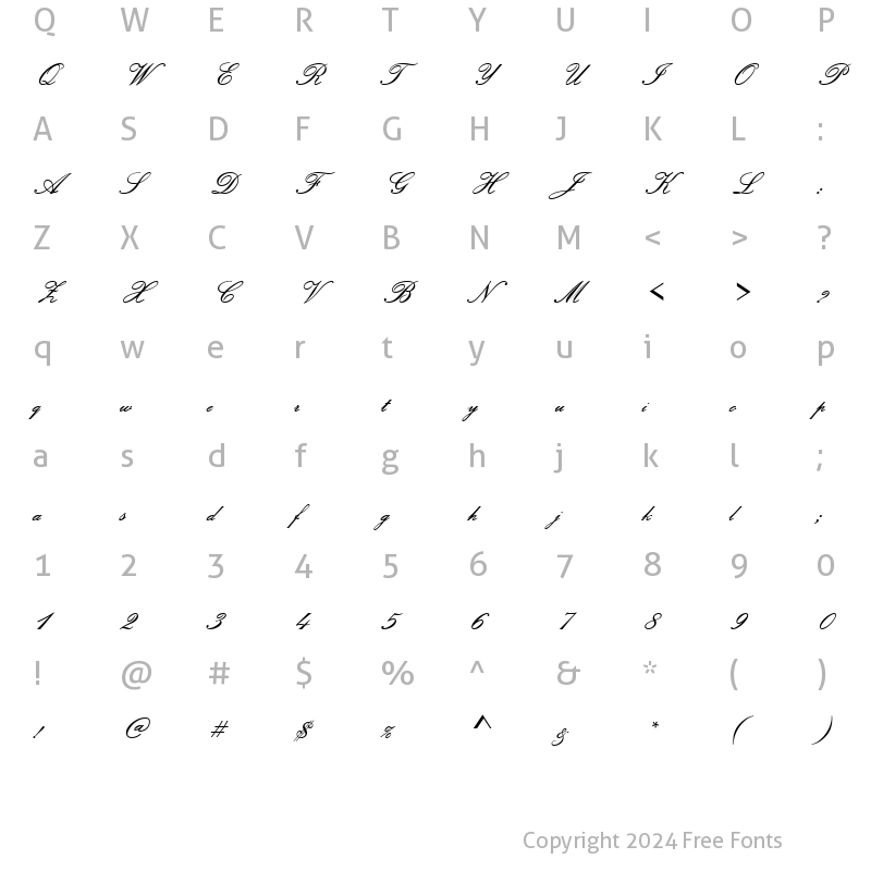 Character Map of URWPolluxScrD Regular