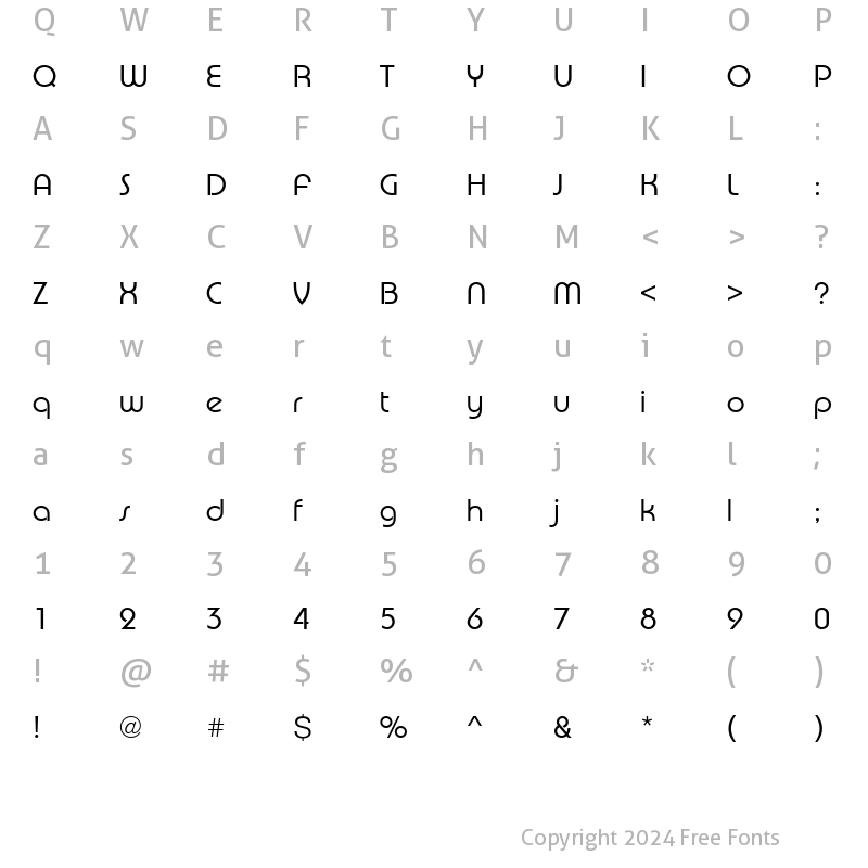 Character Map of URWPuiseuxDLig Regular