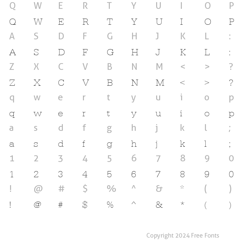 Character Map of URWTypewriterTExtLigExtWid Regular