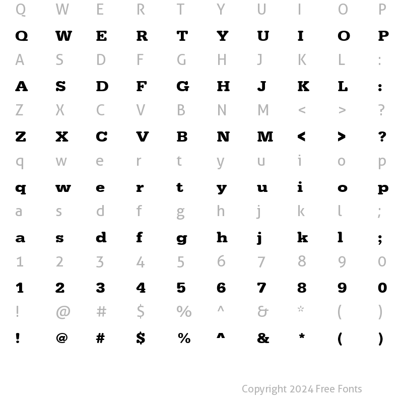 Character Map of URWTypewriterTExtWid Bold