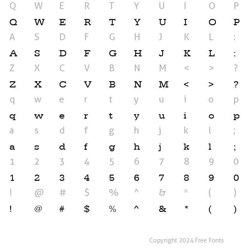 Character Map of URWTypewriterTExtWid Regular