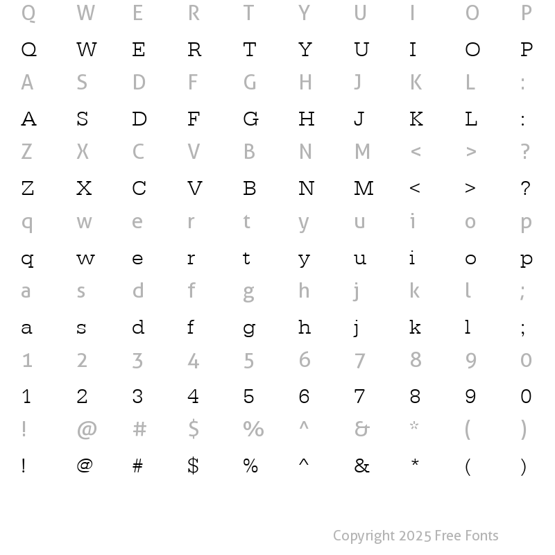Character Map of URWTypewriterTLigWid Regular