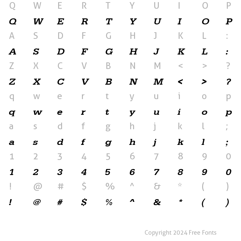 Character Map of URWTypewriterTMedExtWid Oblique