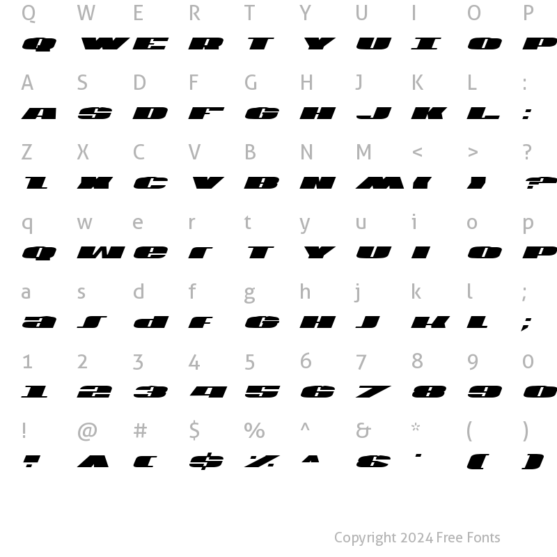 Character Map of U.S.A. Italic Italic