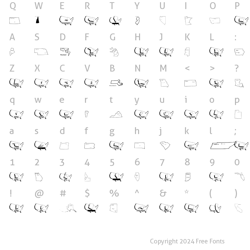 Character Map of USAStateMaps Regular