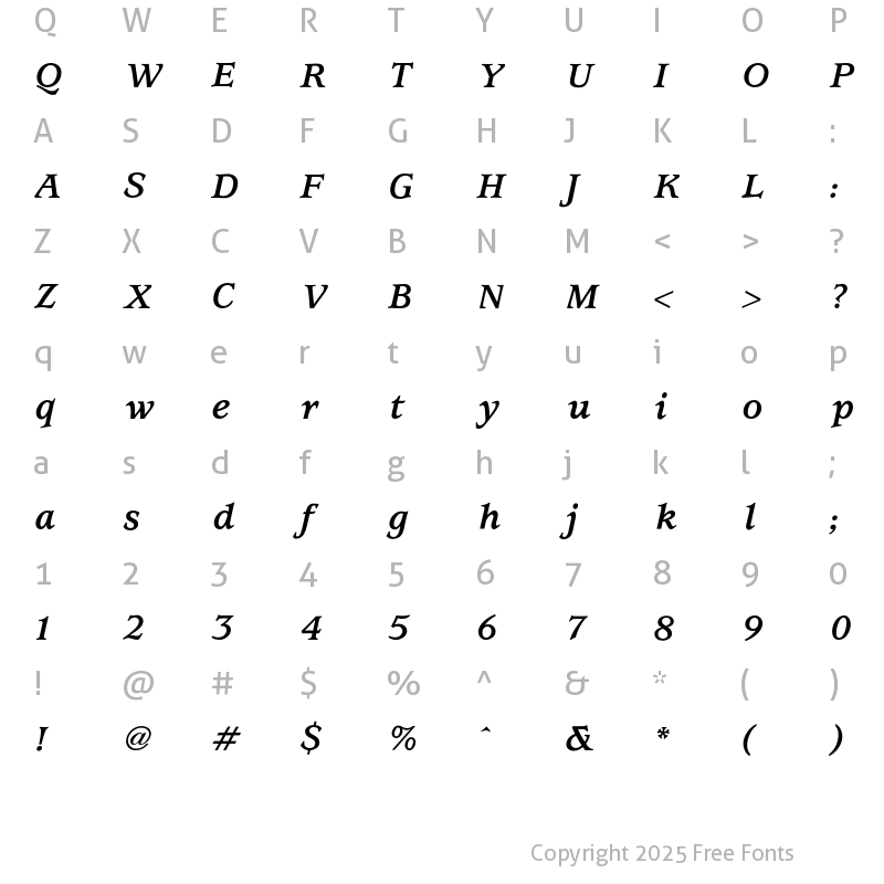 Character Map of Usherwood Bold Italic