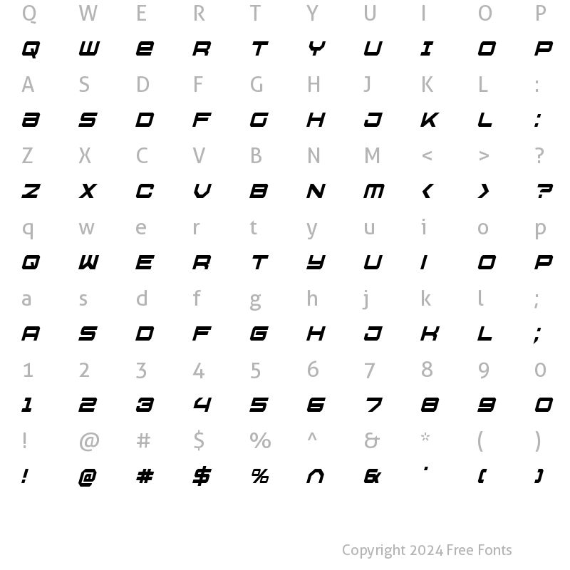 Character Map of U.S.S. Dallas Condensed Italic Condensed Italic