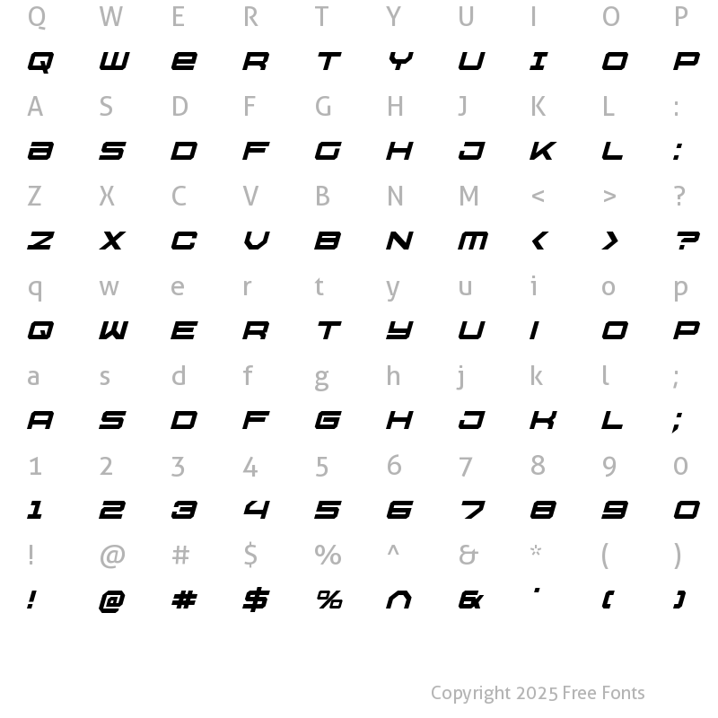 Character Map of U.S.S. Dallas Italic Italic