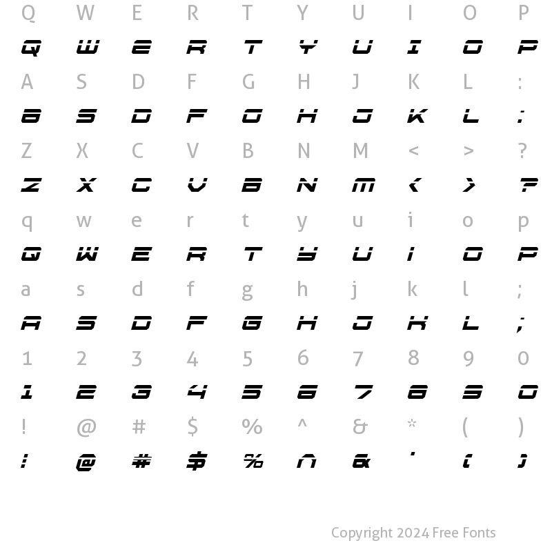 Character Map of U.S.S. Dallas Laser Italic Italic