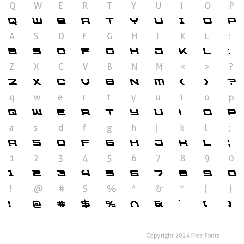 Character Map of U.S.S. Dallas Leftalic Italic