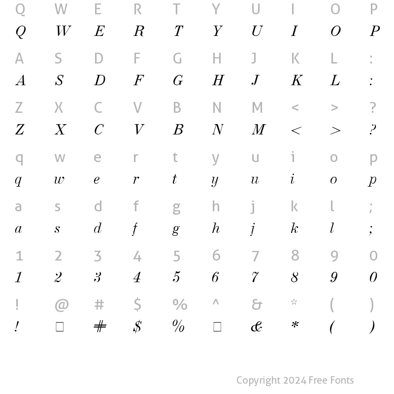 Character Map of Usual New Italic