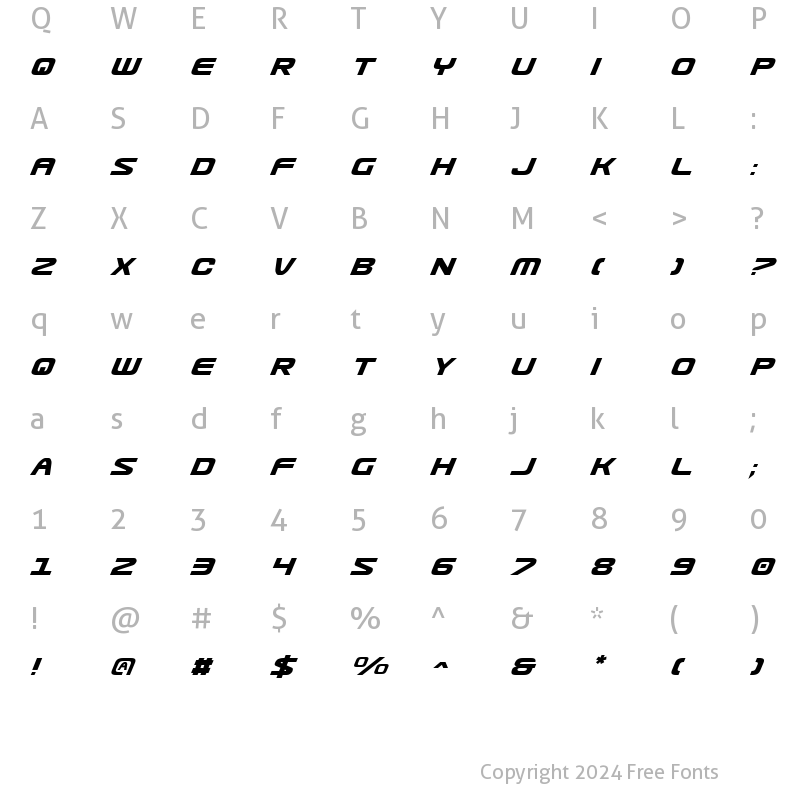 Character Map of Usuzi Italic Italic