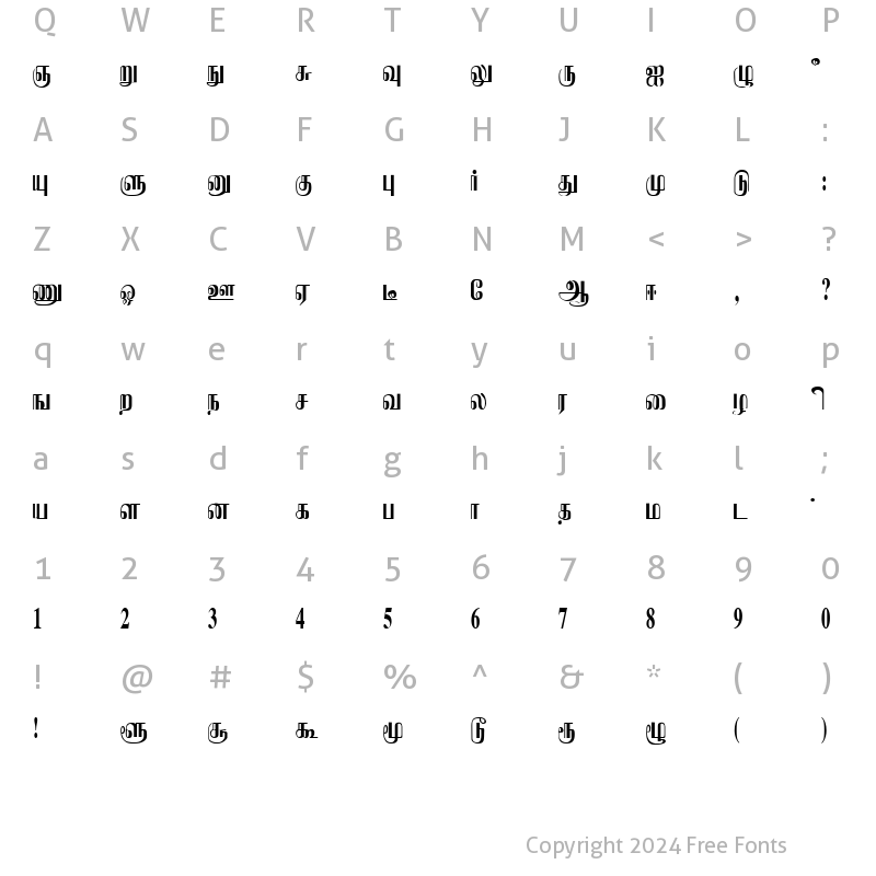 Character Map of Uthayam Regular