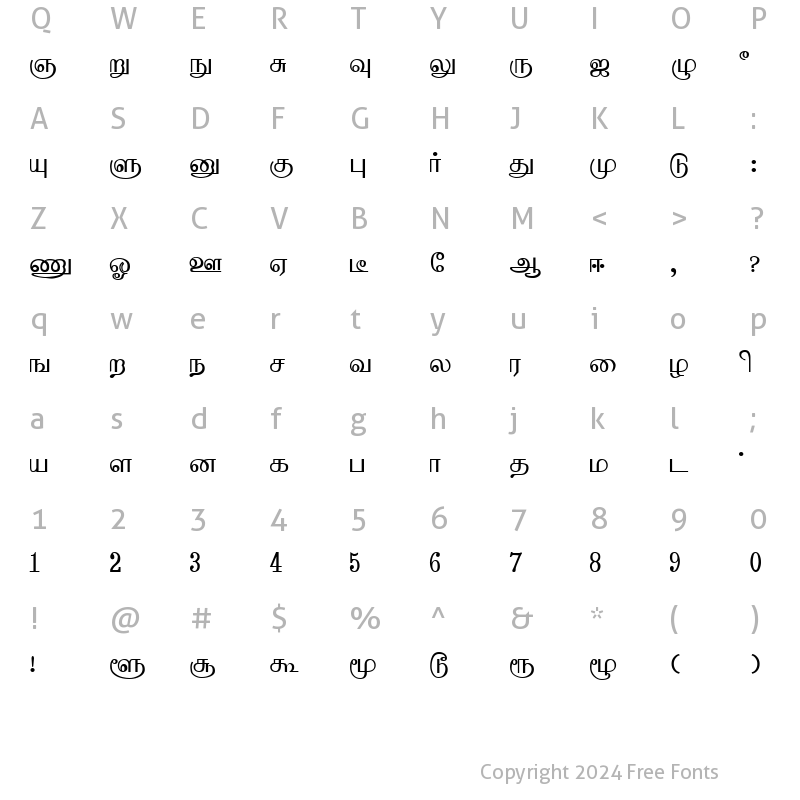 Character Map of UthayaNet Regular