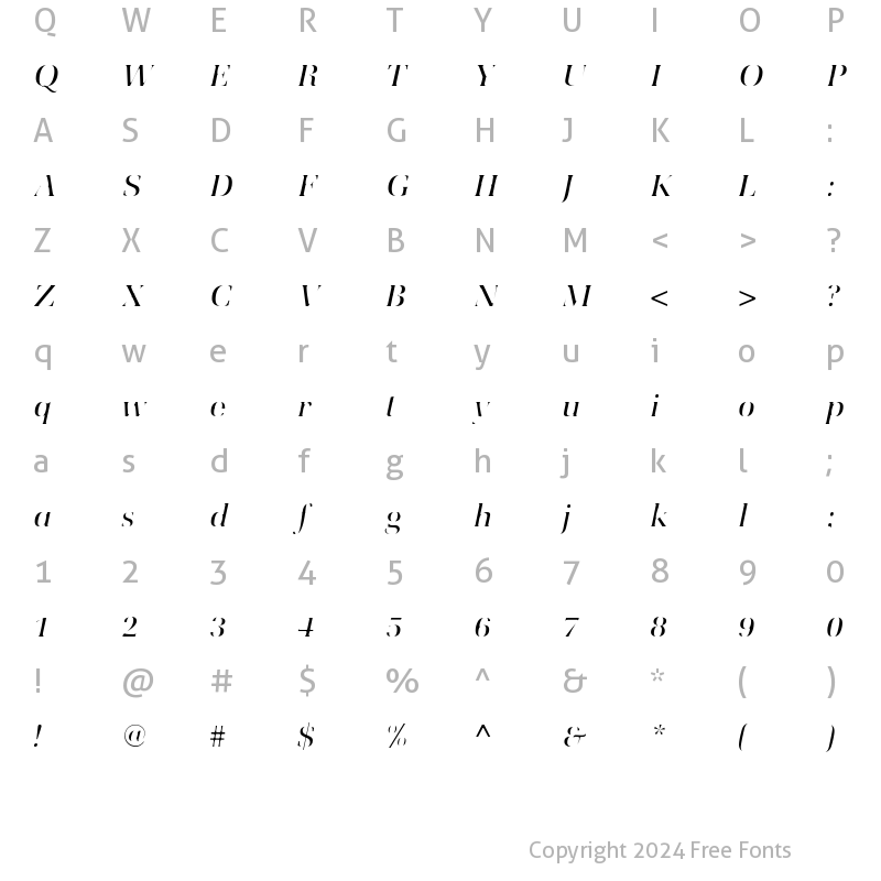 Character Map of Utile Italic