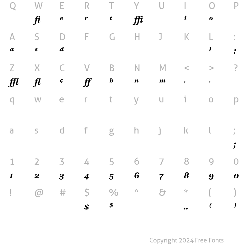 Character Map of Utopia Expert Bold Italic