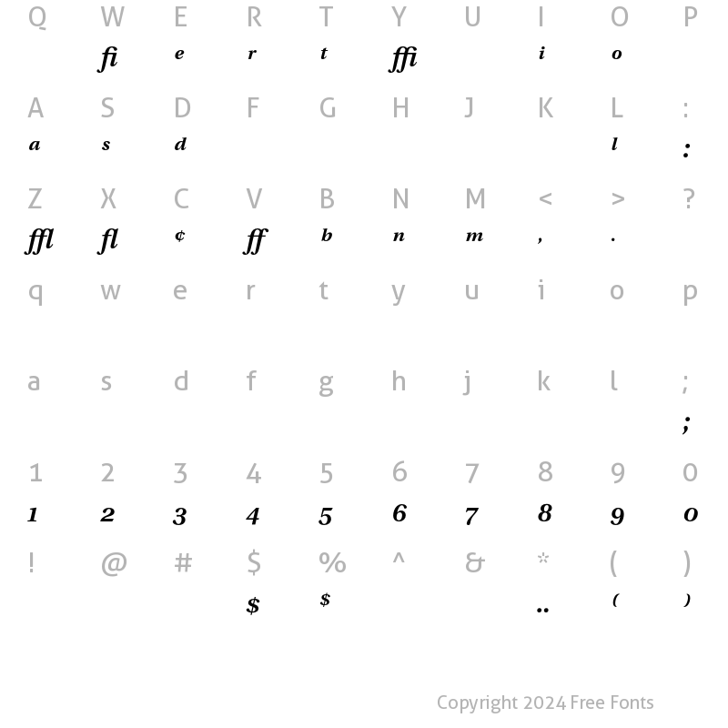 Character Map of Utopia Expert Semibold Italic