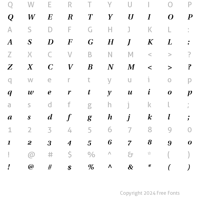 Character Map of Utopia SC Bold Italic