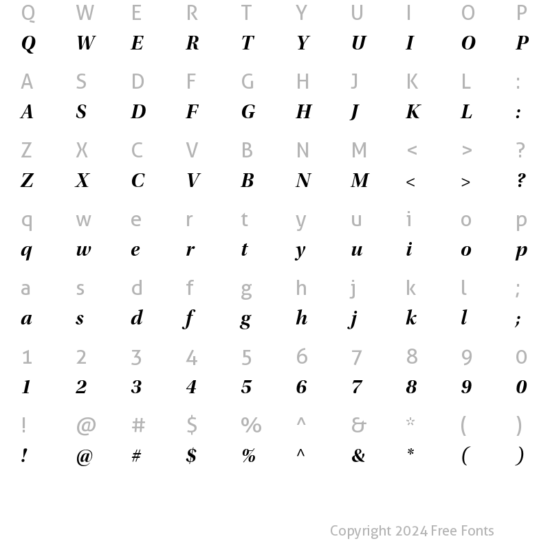 Character Map of Utopia Std Bold Display Italic