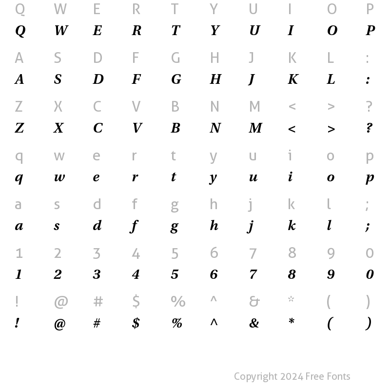 Character Map of Utopia Std Semibold Caption Italic