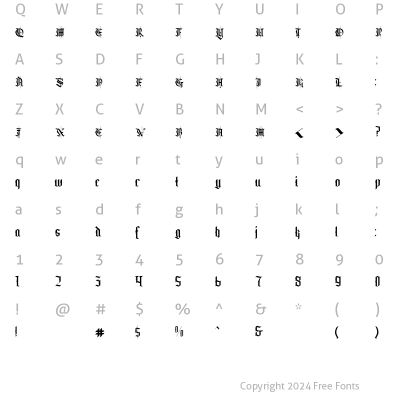 Character Map of Vadderick Regular