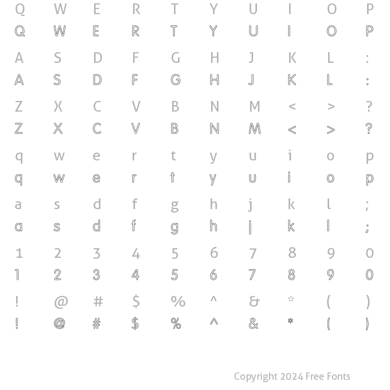 Character Map of VAGRounded-Light Hollow Regular