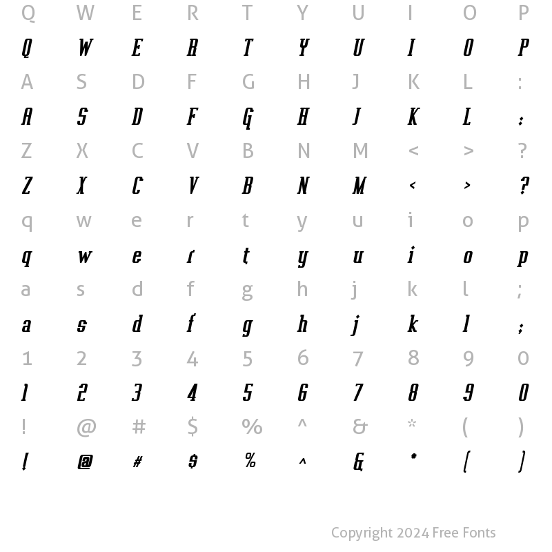 Character Map of Vahika Bold Italic