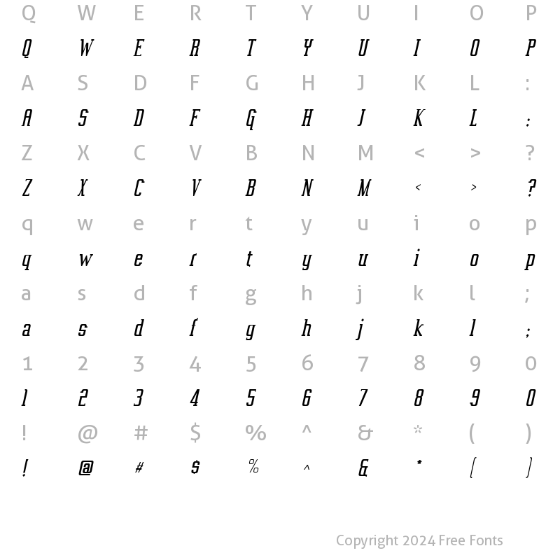 Character Map of Vahika Italic