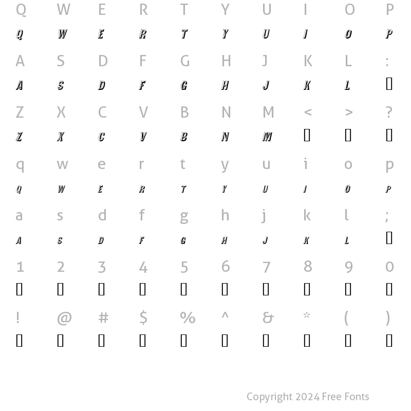 Character Map of ValdivaFacetsSCapsSSK Italic