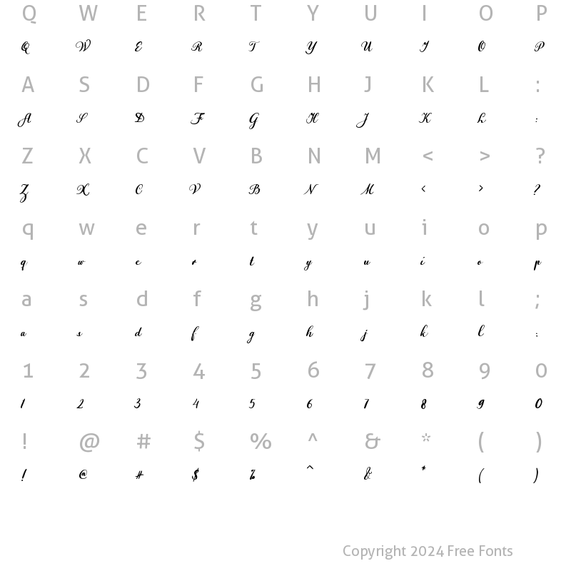 Character Map of Valentina Walker Regular