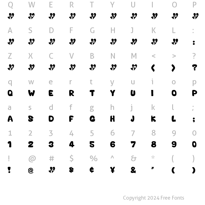 Character Map of Valentine Caps